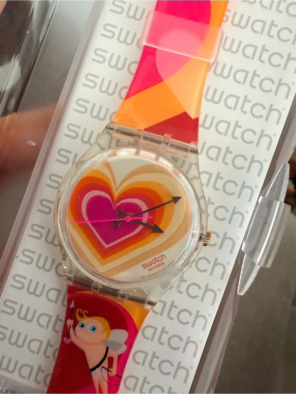 Swatch Pink Orange Yellow Heart Graphic Watch